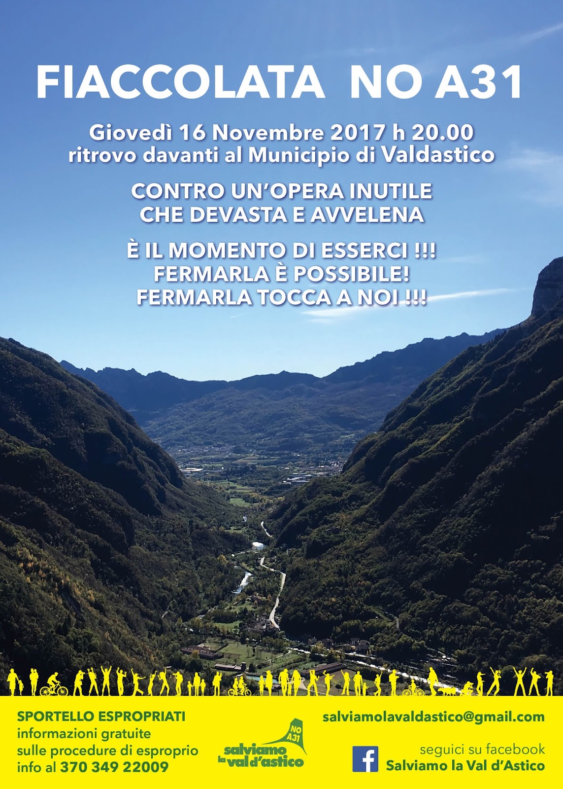 Locandina: Fiaccolata NoA31 contro l'autostrada Valdastico Nord