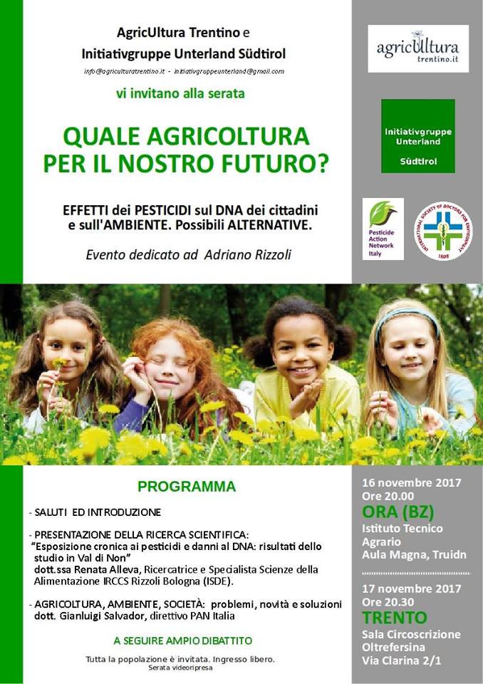 Locandina: Quale agricoltura per il nostro futuro? Serata su pesticidi e salute