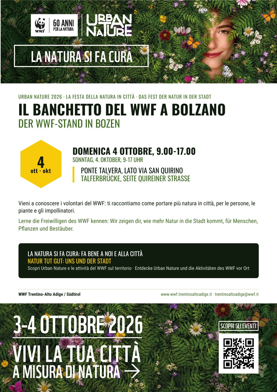 Locandina: Urban Nature 2026: il banchetto del WWF a Bolzano
